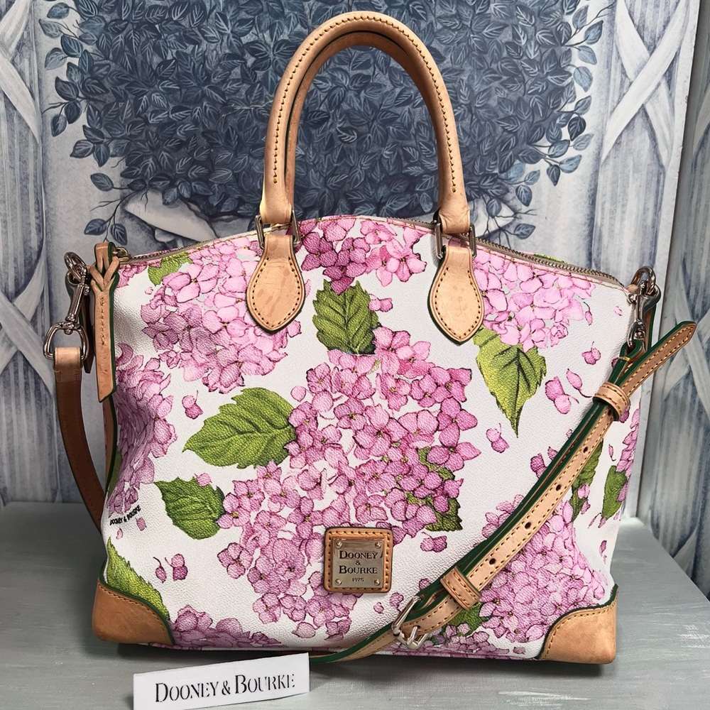 Dooney and Bourke Convertible Bag With Pinkish Lavender Hydrangea Flowers